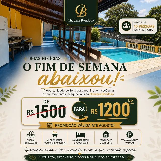 Chácara Bondoso - DAY USE, Fins de semana e Eventos