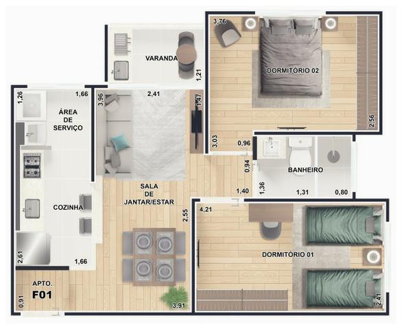 Square Residence Aptos 53m2 2 Dorms Varanda Gourmet Churrasqueira 1 Vaga Lazer Completo - Foto 17