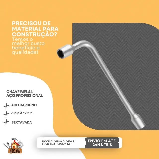 Kit Chave Biela L Aço Carbono Com 05 Peças (10mm, 12mm, 13mm, 17mm, 19mm)   - Foto 3