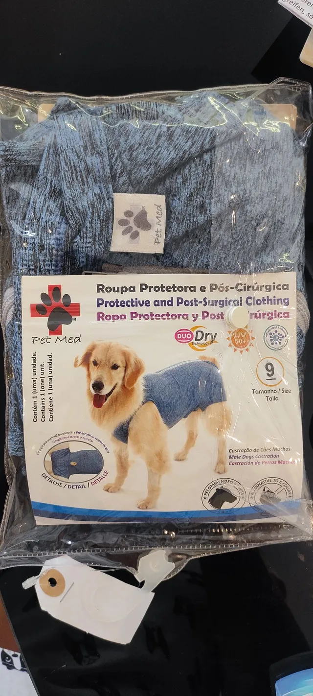Roupa Pós Castração Pet Med Duo Dry Azul Para Cães Macho Tamanho 12