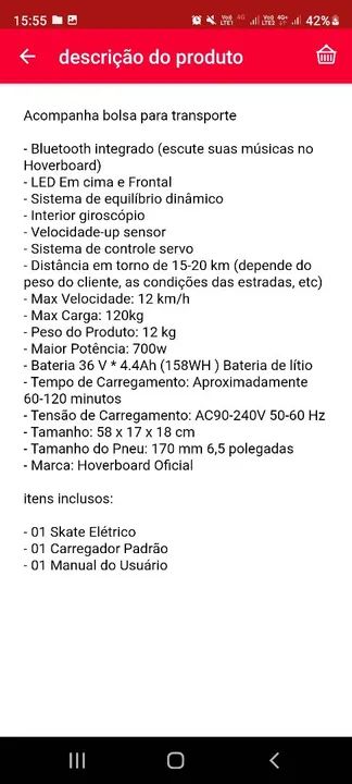 Hoverboard Roxo tem Bluetooth e LED