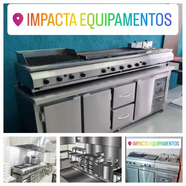 Balcao refrigerador inox para hamburgueria, cozinha profissional- montagem sob medida