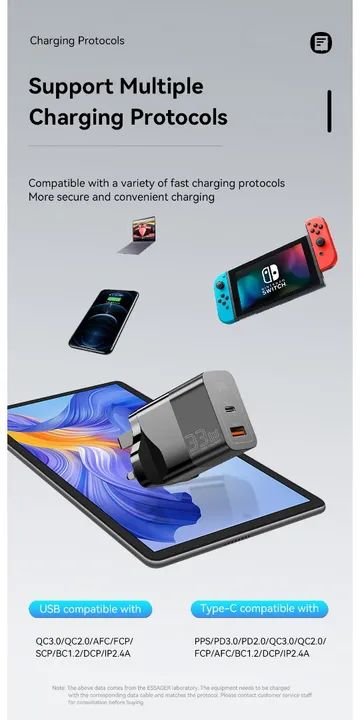 Carregador Rápido 33W Essager GaN USB-A + Type-C - Foto 2