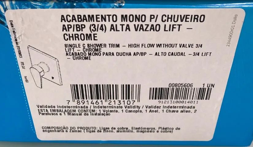 Acabamento Mono Para Chuveiro Ap/bp (3/4) Alta Vazão Docol - Foto 4