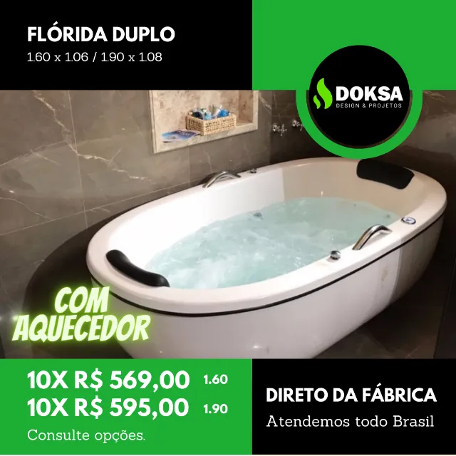 Banheira Flórida Dupla. Com hidro e aquecedor e acabamento externo.