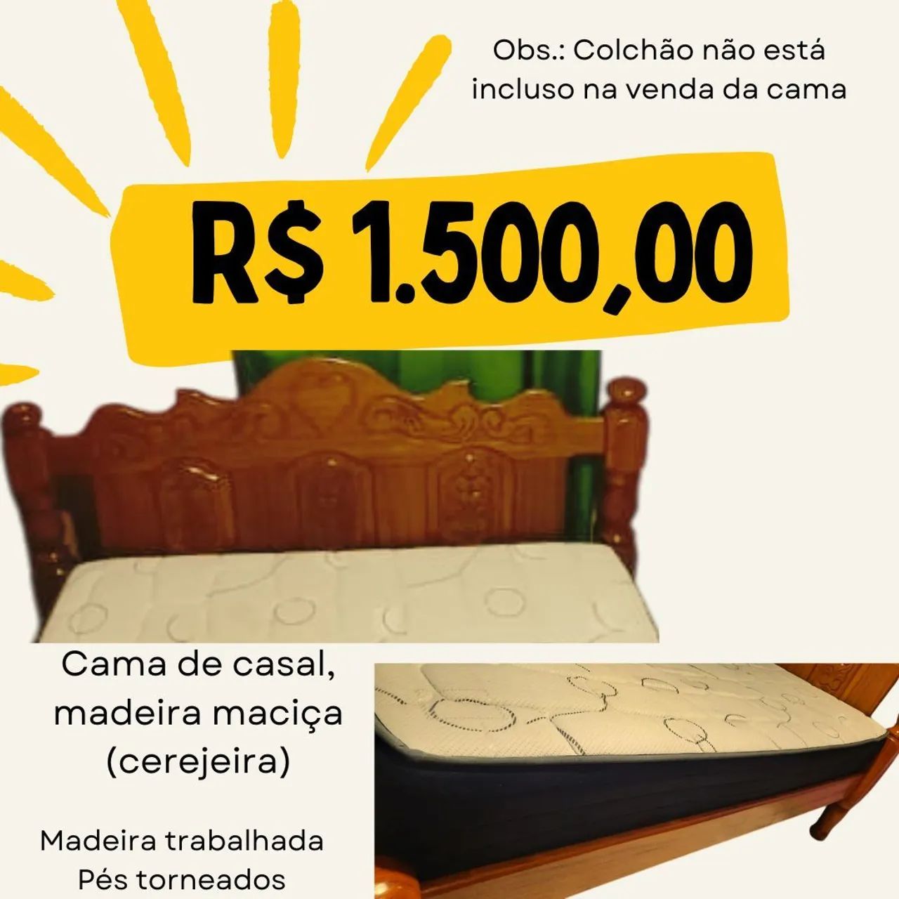 Cama de Casal em Madeira Maciça Cerejeira