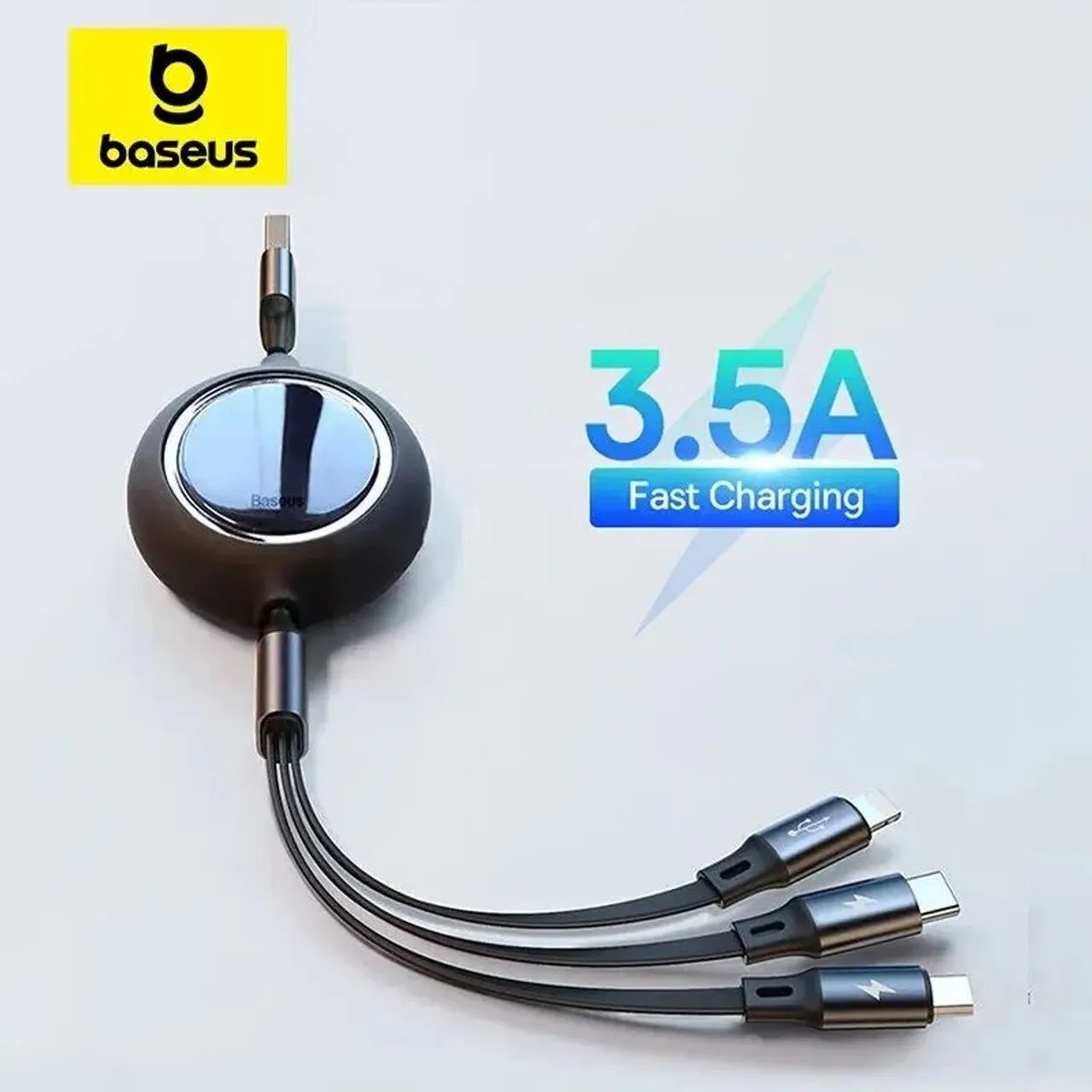 Baseus Cabo Retrátil Triplo de Carregamento 100W OFF. R$65,00 Pix