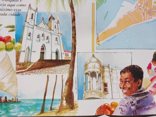 Maceió, Alagoas - Mapa/pôster antigo de turismo com ilustrações