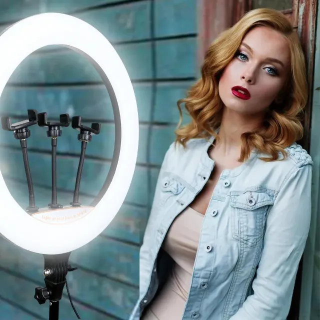 Ring Light Iluminador De Led 18polegadas + Fonte + Controle + Suporte pra Celular