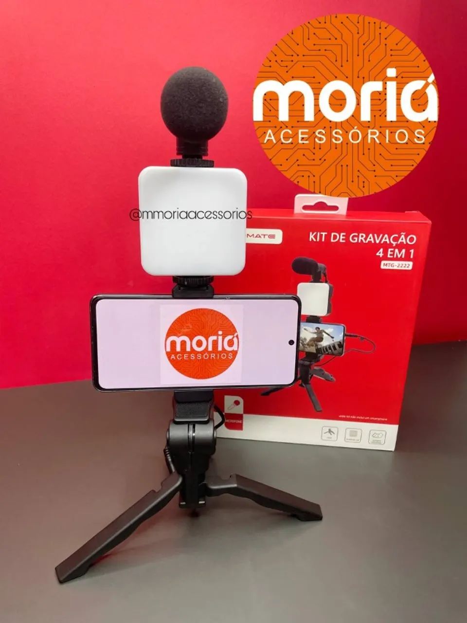 Kit de Gravação Celular 4 Em 1 Com Microfone Luz Led E Suporte - Foto 3