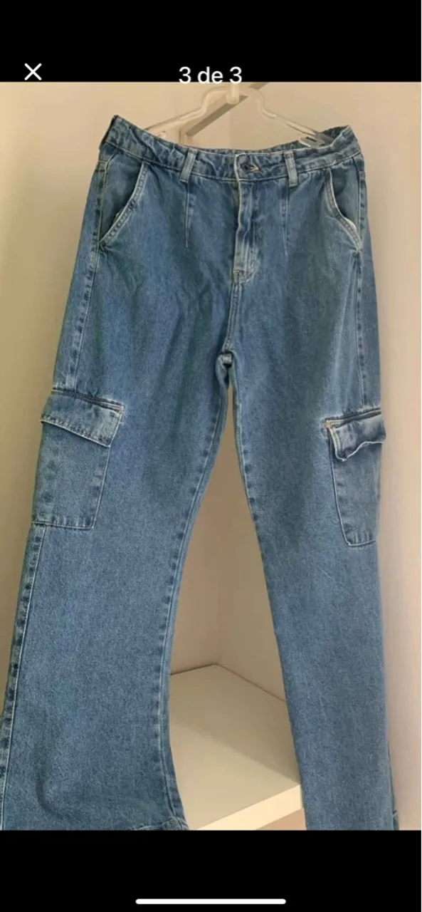 Calça Jeans Cargo Azul Claro