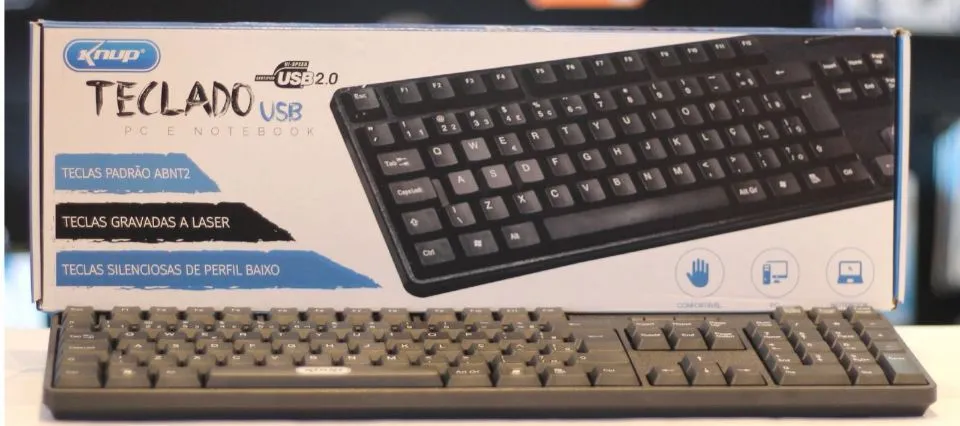 Teclado USB Knup - Teclas Silenciosas e ABNT2