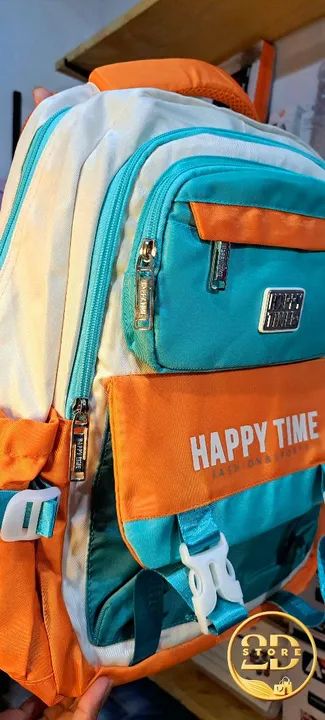 Mochila Escolar Happy Time - Azul e Laranja - Foto 5