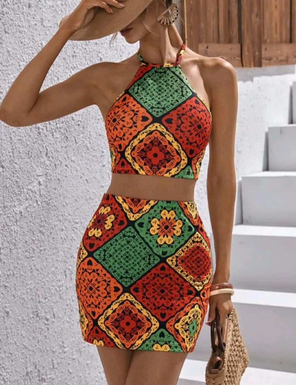 Conjunto de Blusa e Saia Boho NOVO