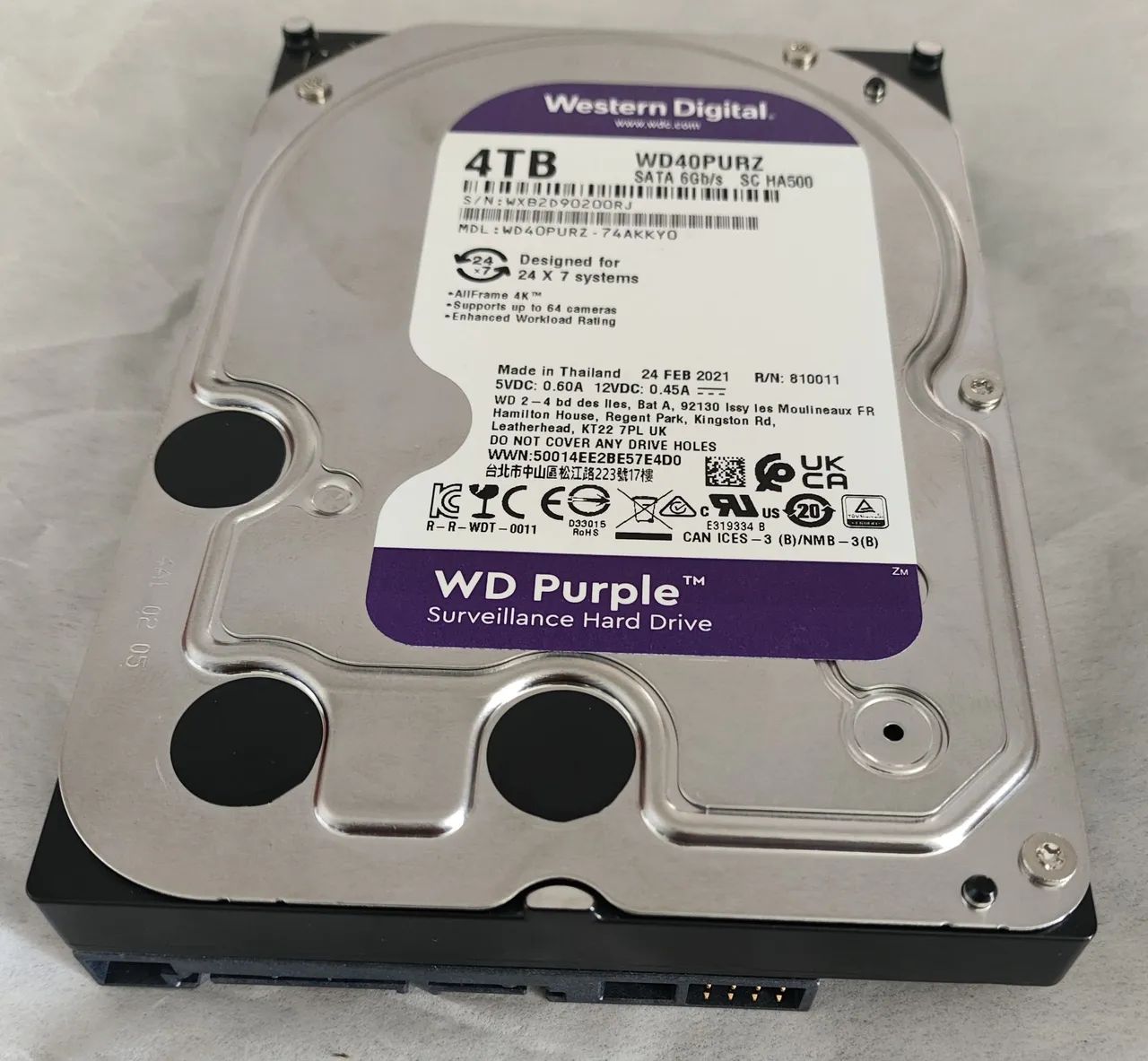 Disco rígido 4TB WD40PURZ Purple para cftv - WD-Intelbras<br>FOTO