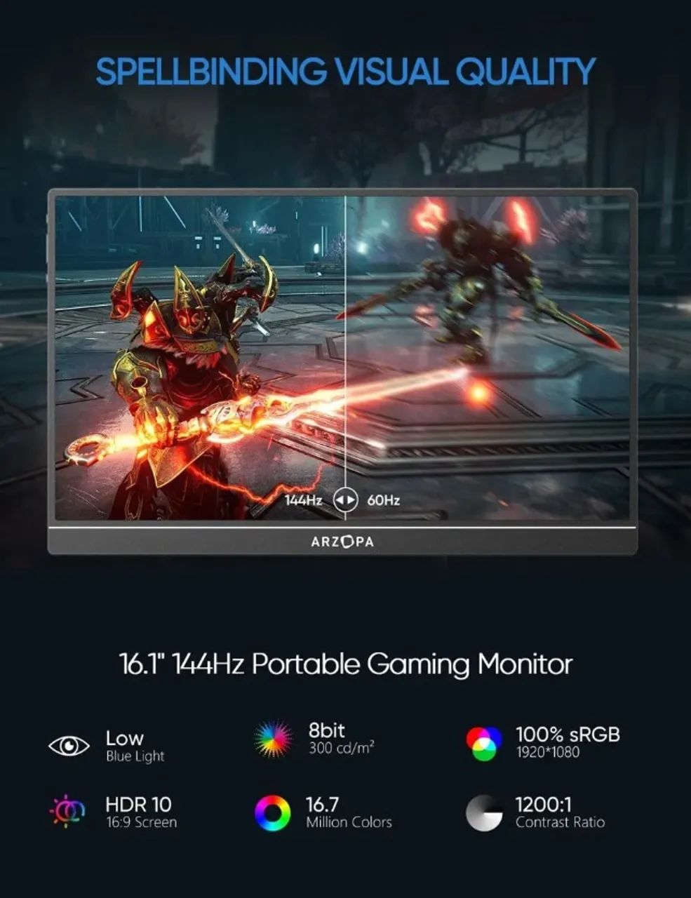 Monitor Portátil Arzopa 144hz Z1FC 16.1" Fhd 1080p Gamer IPS - Foto 2
