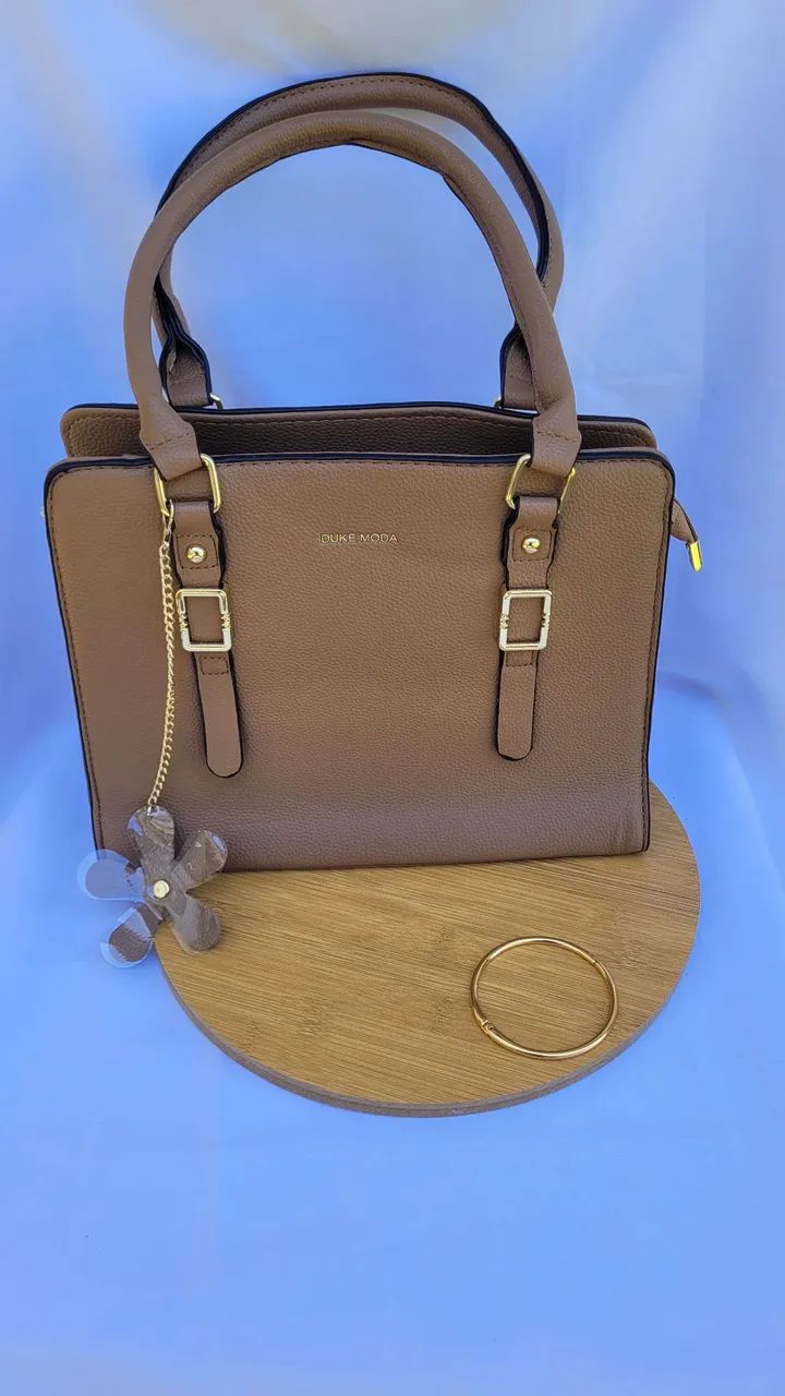 Bolsa grande cor cáqui com alça de mão e alça transversal removível - Nova - Foto 3