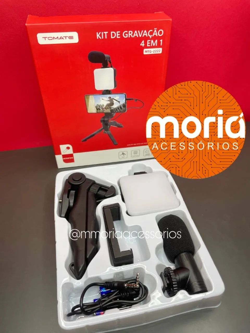 Kit de Gravação Celular 4 Em 1 Com Microfone Luz Led E Suporte - Foto 4