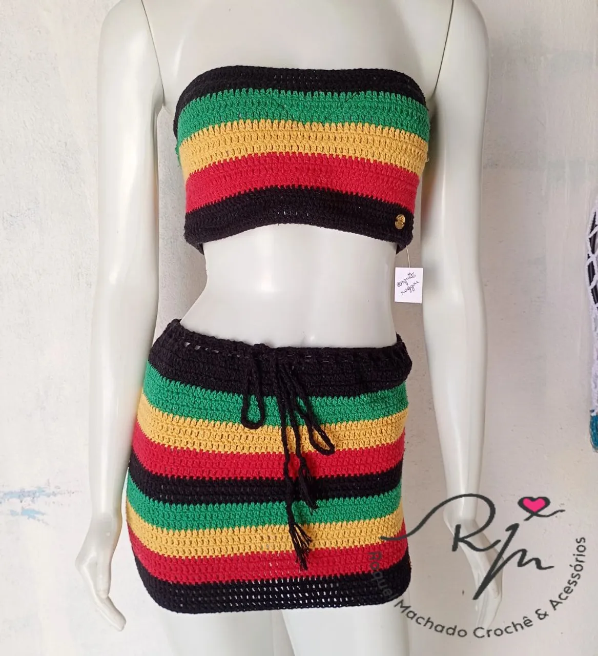 Conjunto Crochê Reggae - Top e Saia