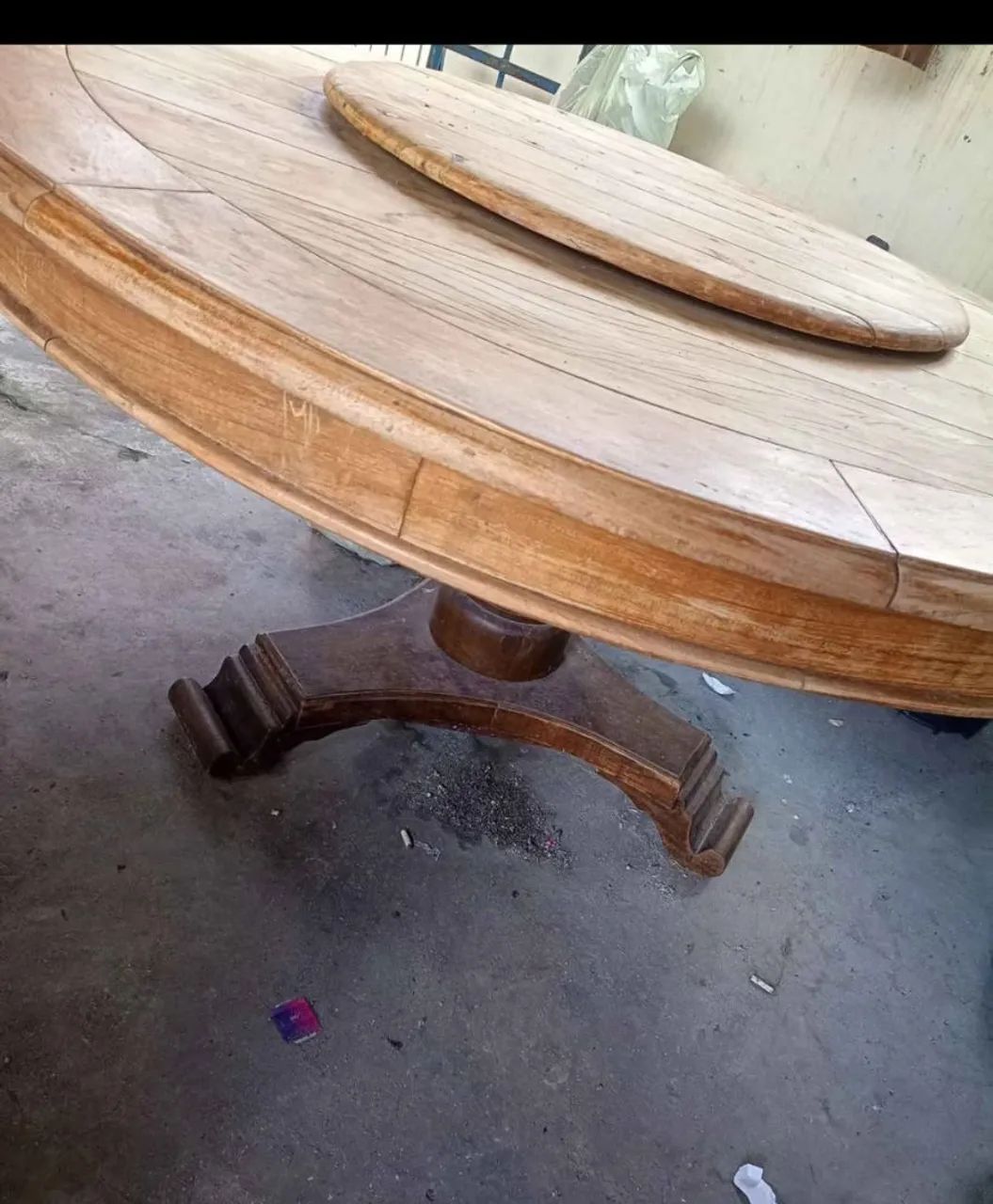 Mesa rústica de madeira com prato giratório - Foto 2