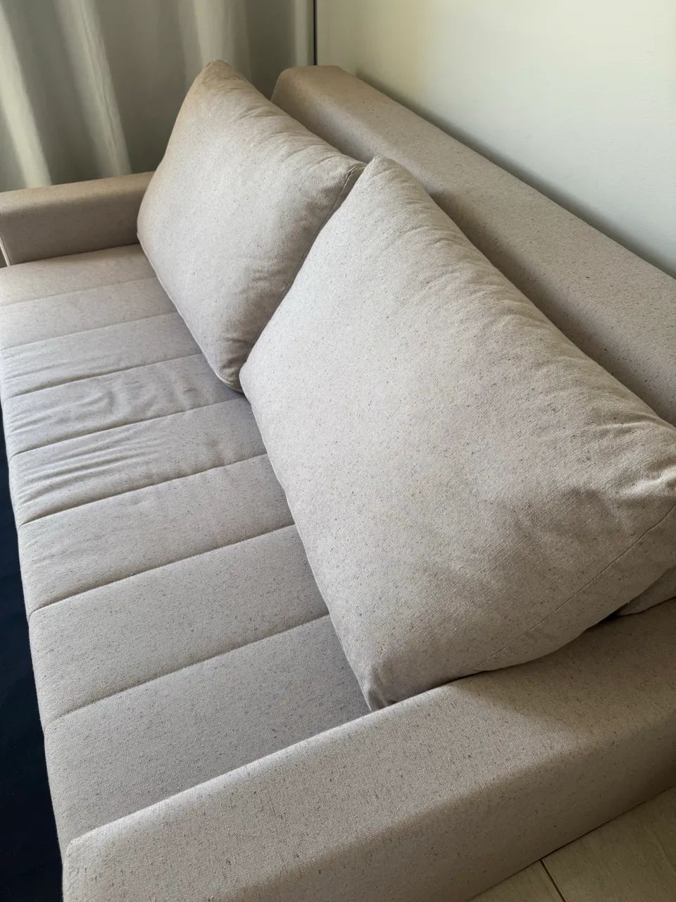  Sofá-Cama 3 Lugares Bege em Linho - Praticamente Novo