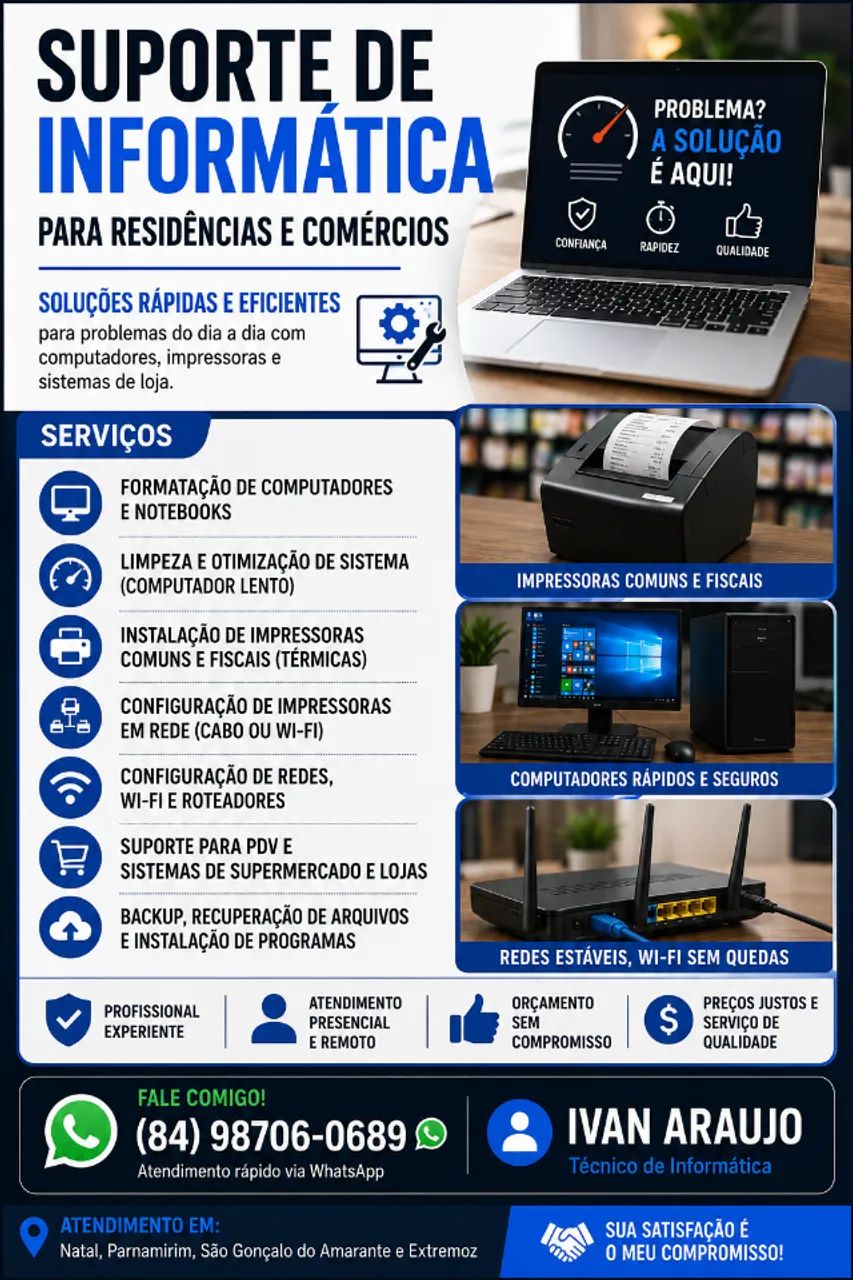 Técnico de Informática em Natal e Região, Suporte para Lojas, PDV e Impressoras