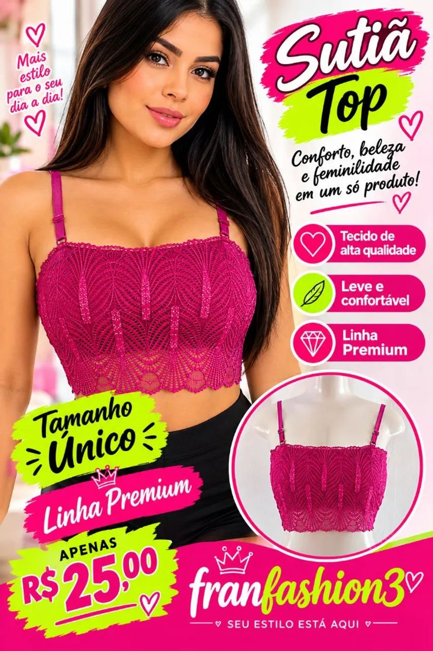 Sutiã top em renda com bojo sem enchimento 