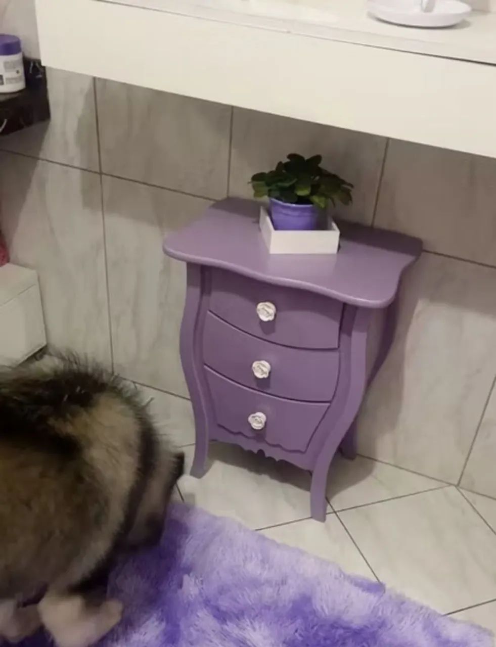 Mesa de Cabeceira Criado 3 Gavetas Lilás 