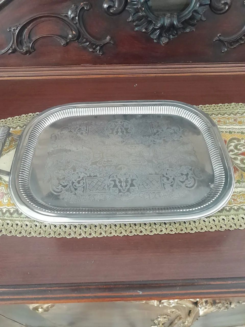 Bandeja banhada a prata com avaria década de 40 - Foto 4