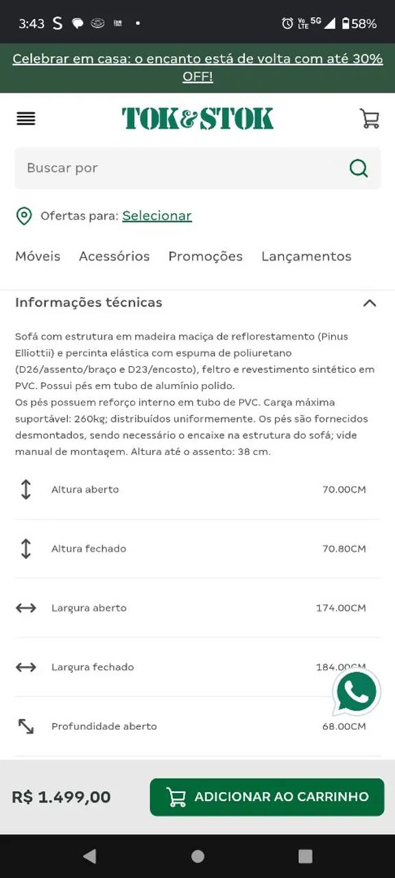 Sofá hit Tok stok 3 lugares 