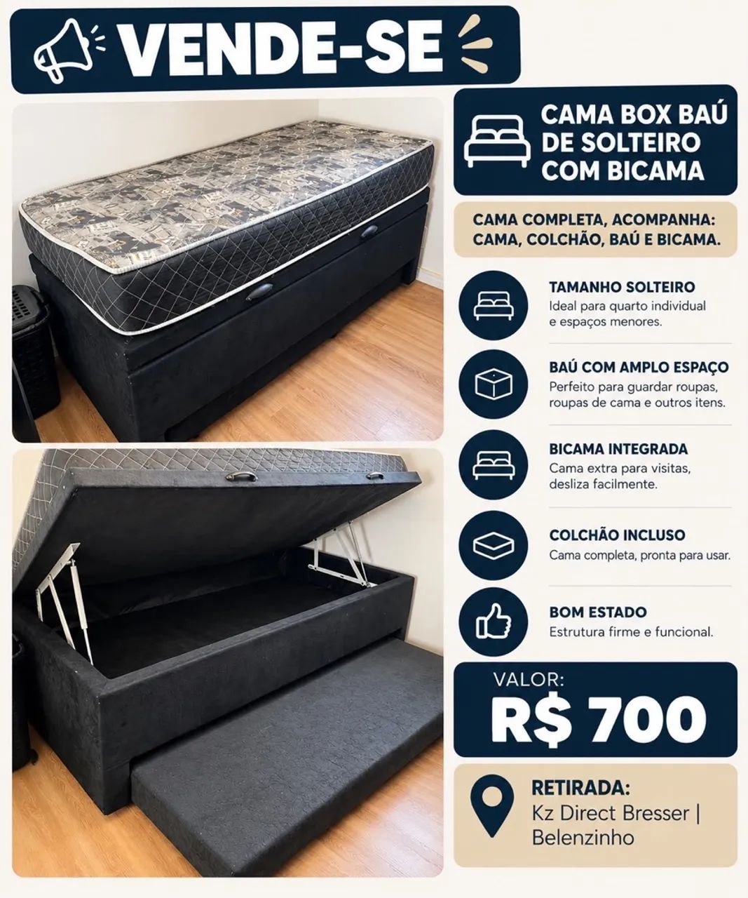Cama box baú solteiro com bicama - Foto 5