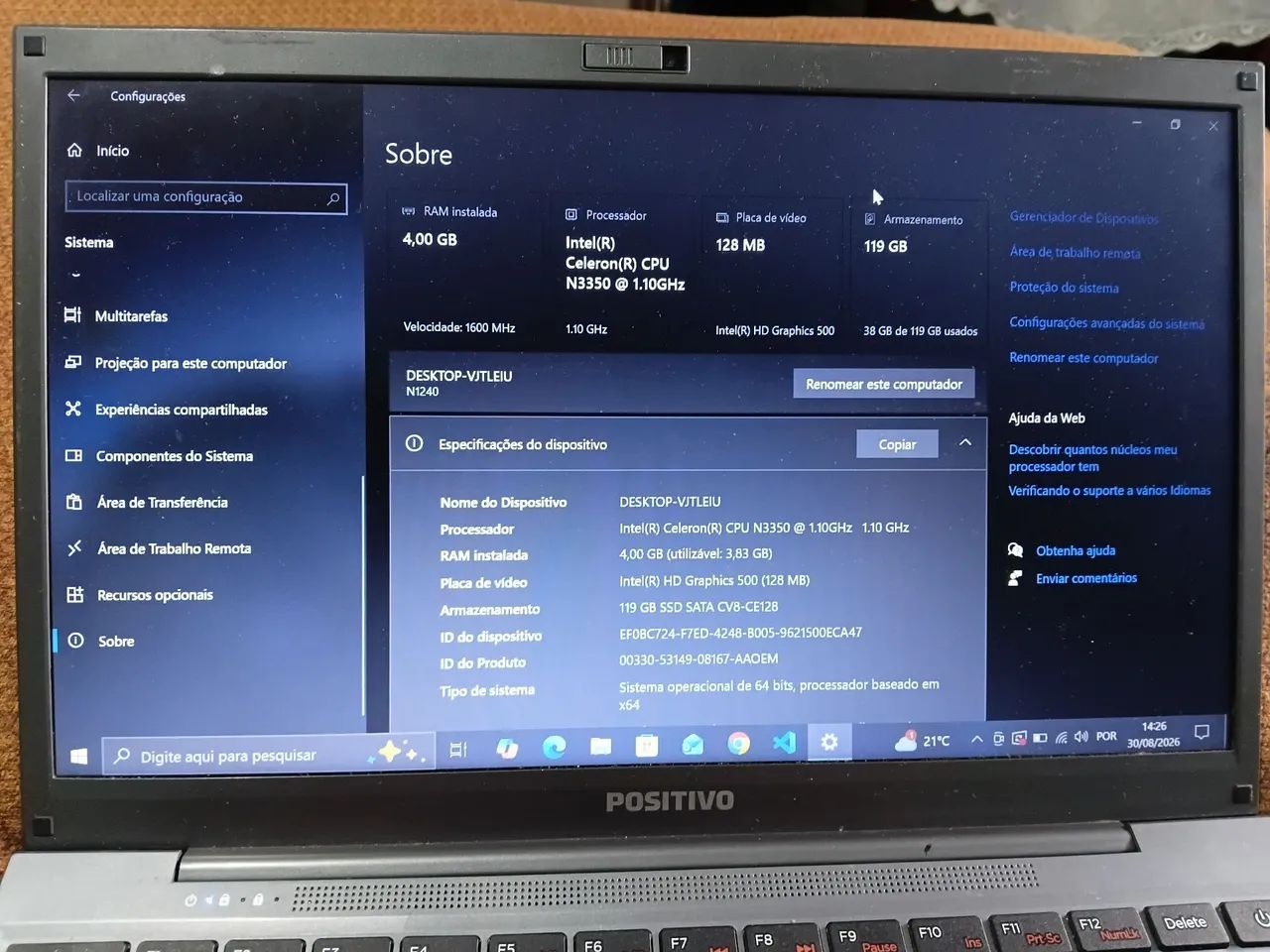 Notebook Positivo 4GB RAM + SSD 120GB | Intel Dual Core | Com Carregador - Foto 2