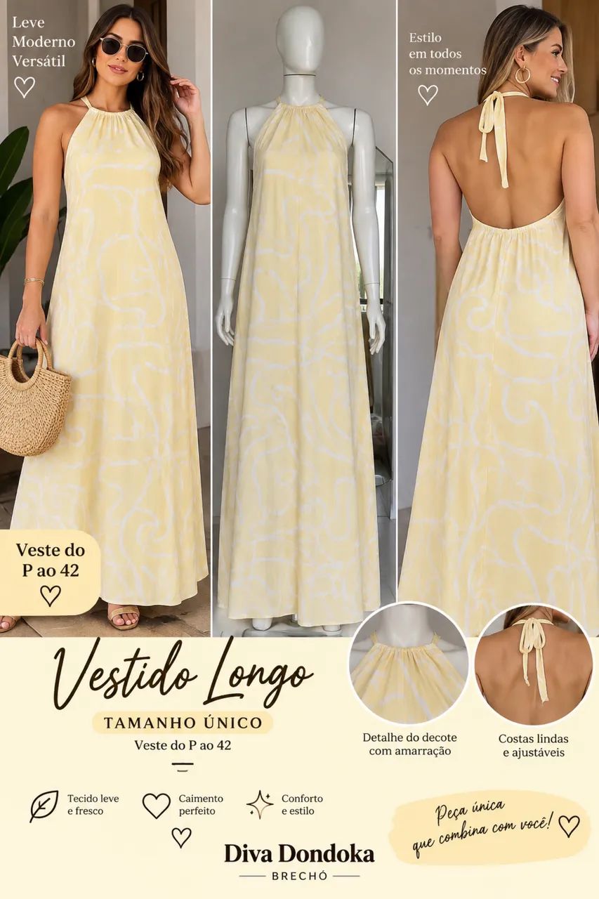 2 Vestido longo lilás e branco | Tamanho único - Foto 2