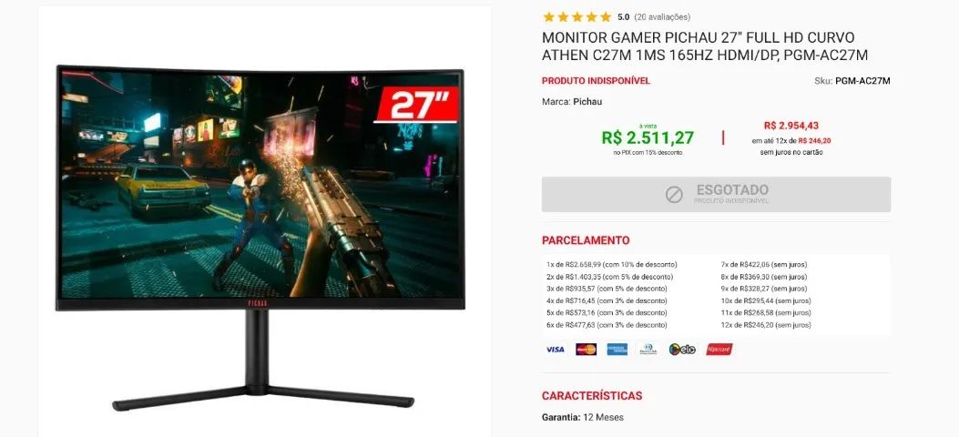 Monitor Pichau Athen Curvo 27''- IPS - 1MS - 165Hz - Foto 5