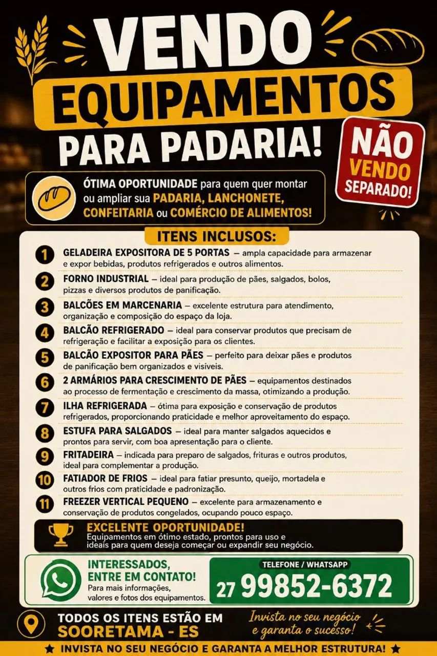 Não vendo separado! Itens para padaria