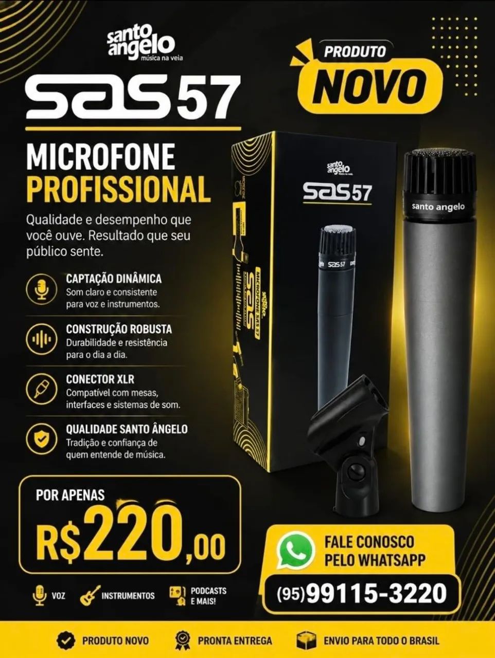 Vende-se microfone c/ fio Santo Ângelo SAS57