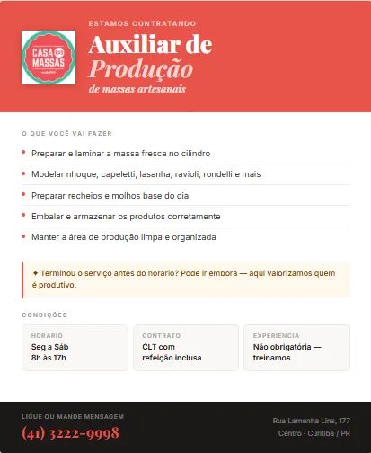 Vaga de auxiliar de produção