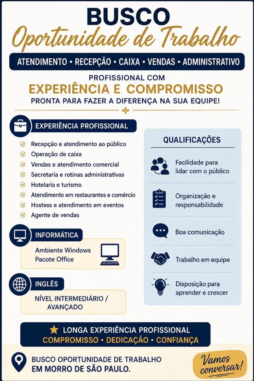 Disponível para trabalho. 
