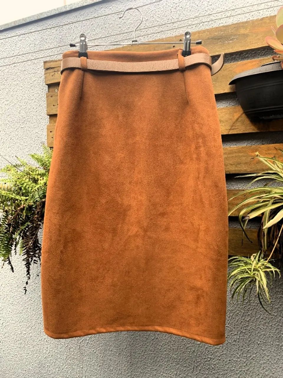 Saia midi suede caramelo - Foto 2