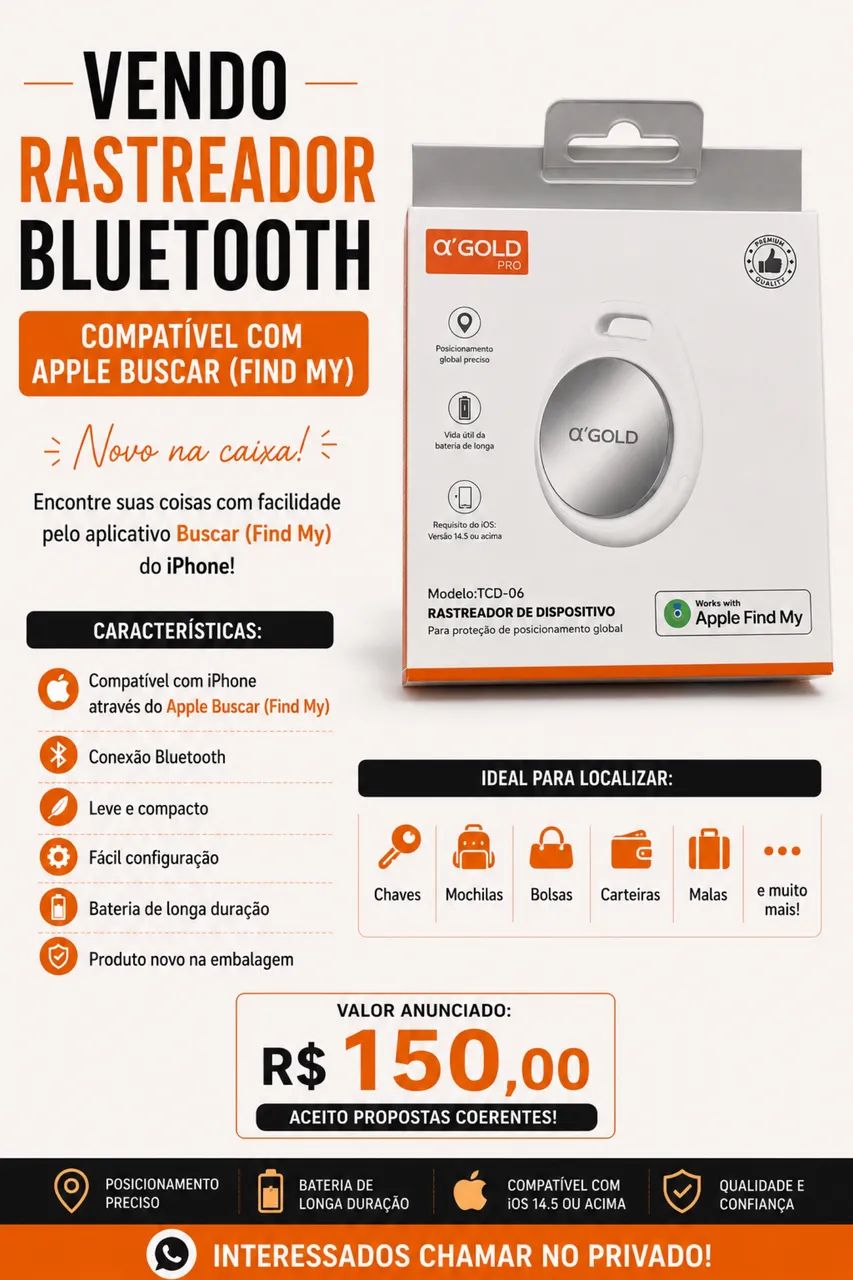 Vendo rastreador Bluetooth compatível com o aplicativo Apple Buscar (Find My). - Foto 2