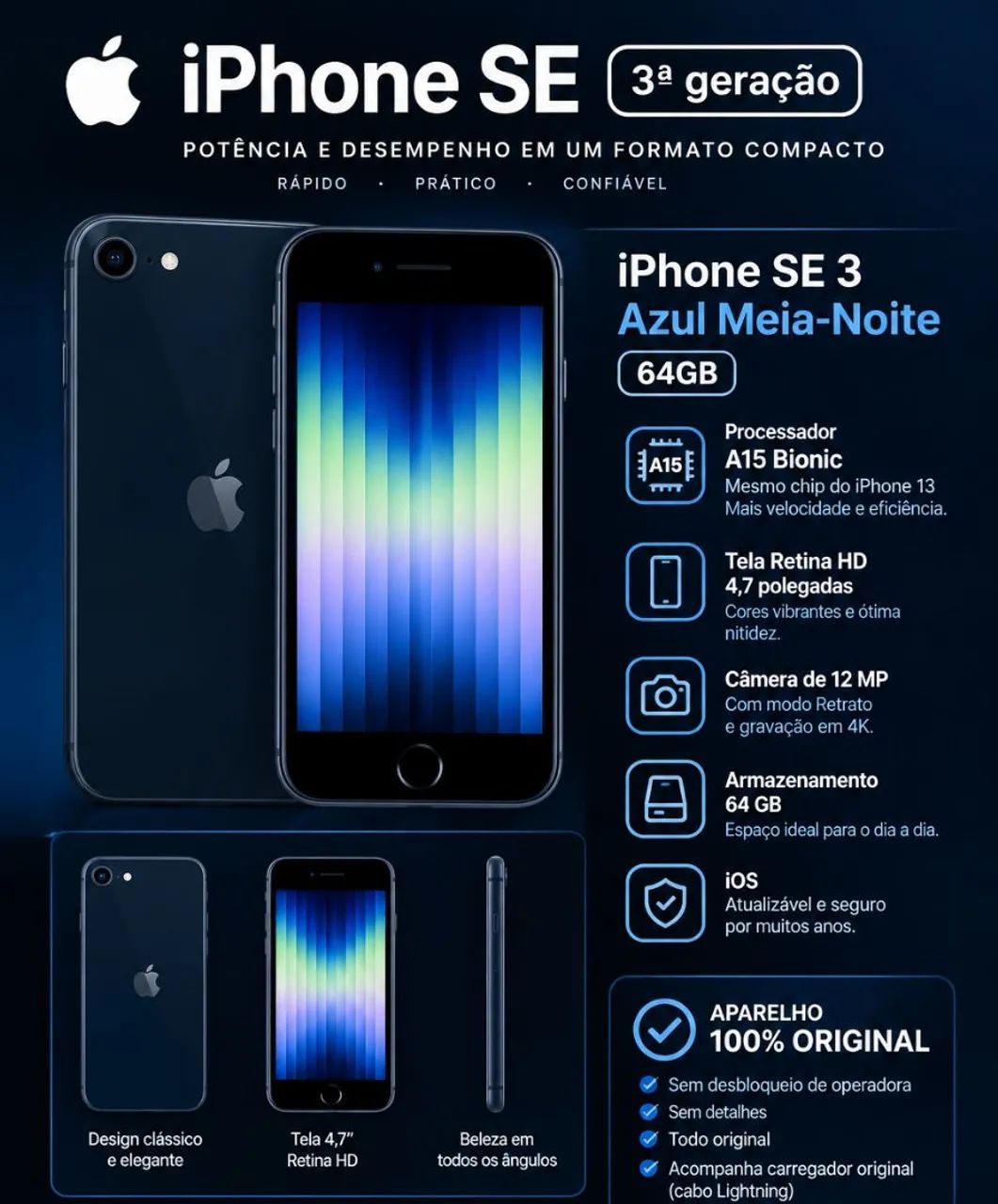 iPhone SE 3 (A15 bionic, mesmo do iPhone 13)