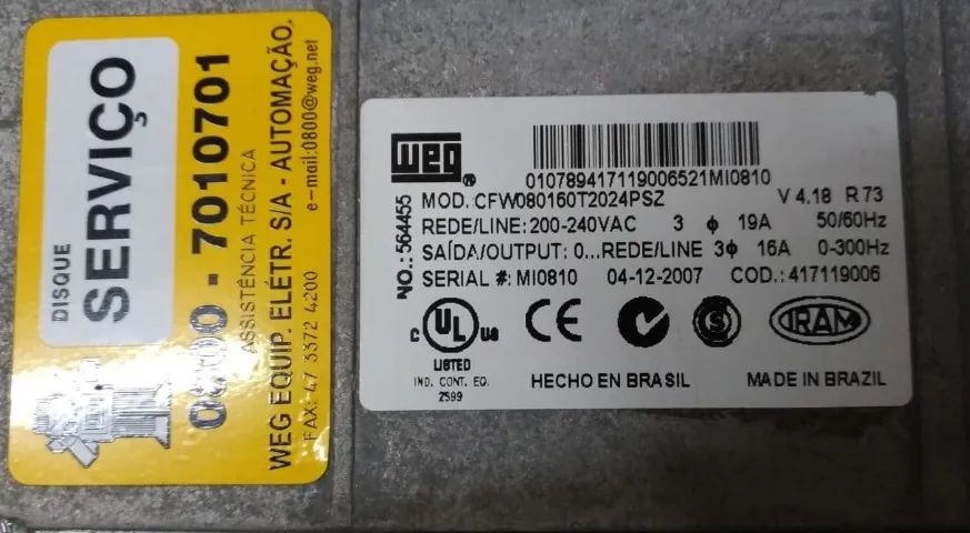 Inversor De Frequência Weg 5cv 220v Trifásico CFW08 CFW080160t2024PSZ - Foto 3