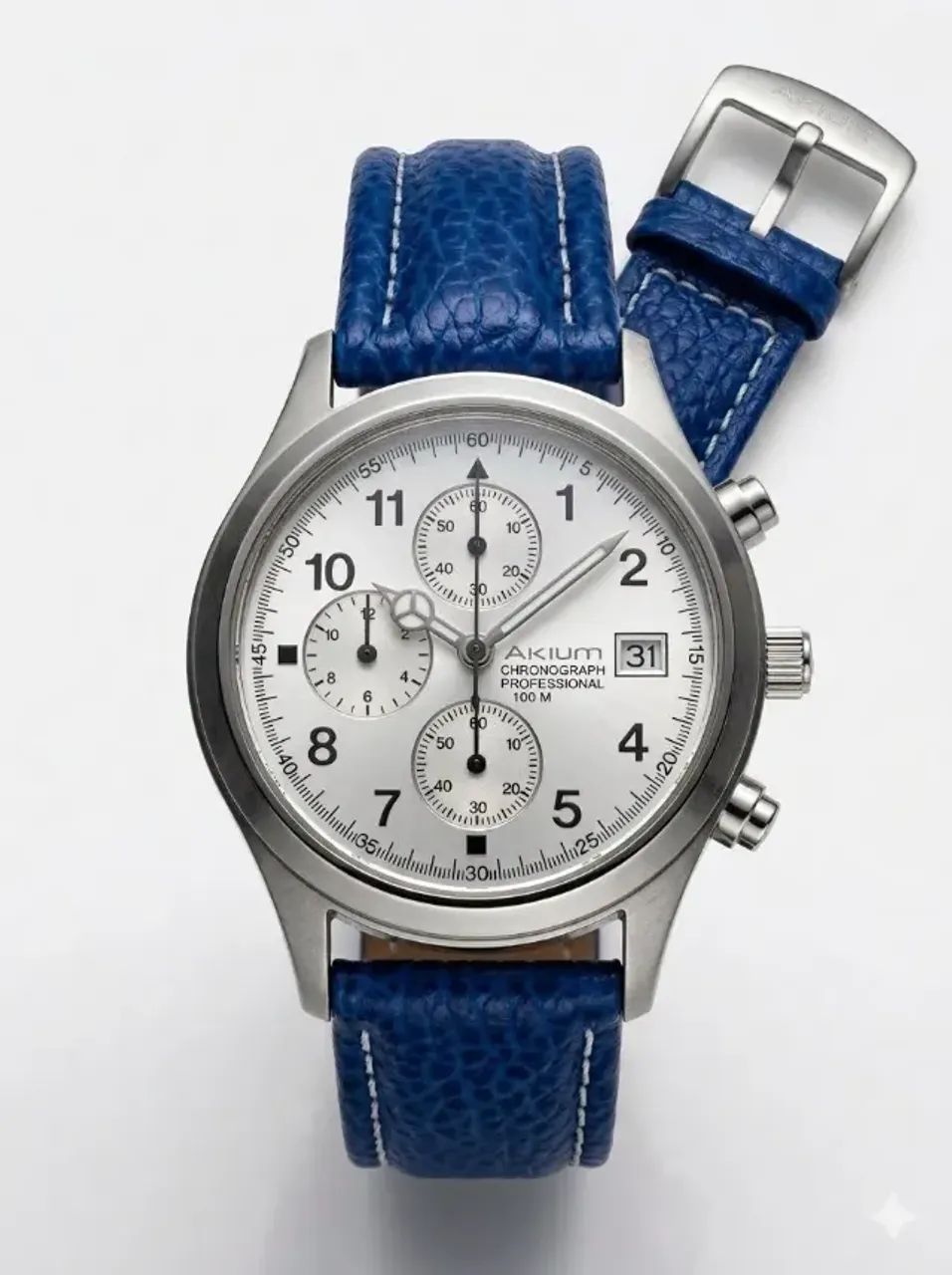 Relógio Masc. Akium Chronograph Vivara Pulseira Couro Azul 