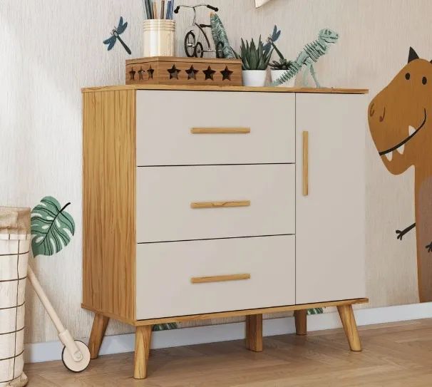 Comoda Infantil Sky 4 Gavetas e 1 Porta Lisa, 100% MDF - Praia Moveis