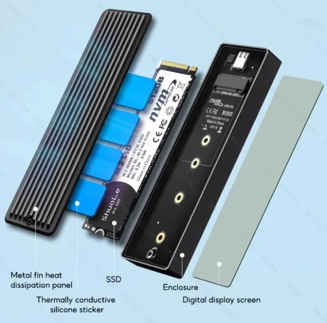 Case Shuole SL-TP26-P NVME, com display, 10Gbps, USB 3.2 Gen 2 - Foto 4