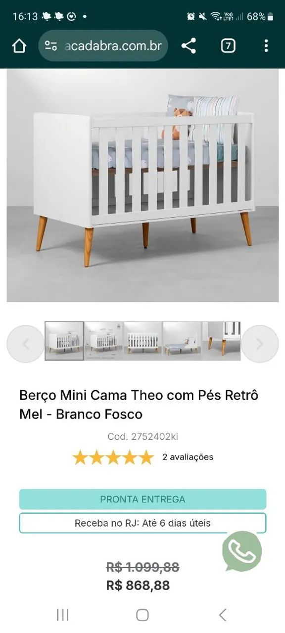Berço Mini Cama Theo Cinza - Foto 2