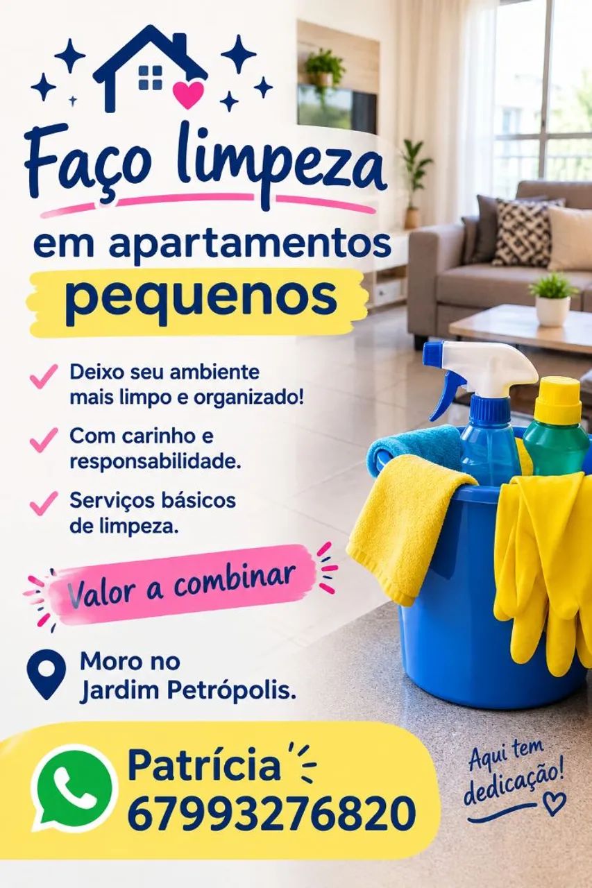 Faço limpeza em apartamentos pequenos 