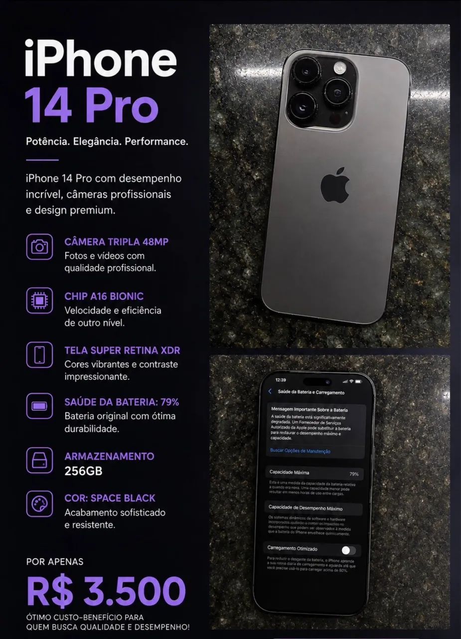 iPhone 14 Pro 256GB 100% original impecável 