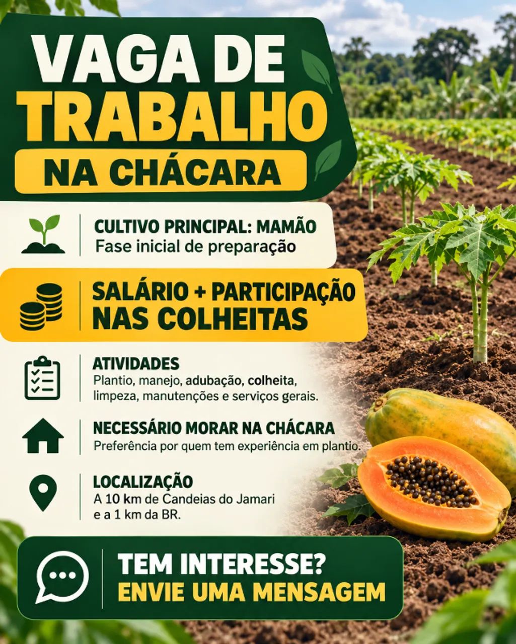Contrato trabalhador para chácara com experiência