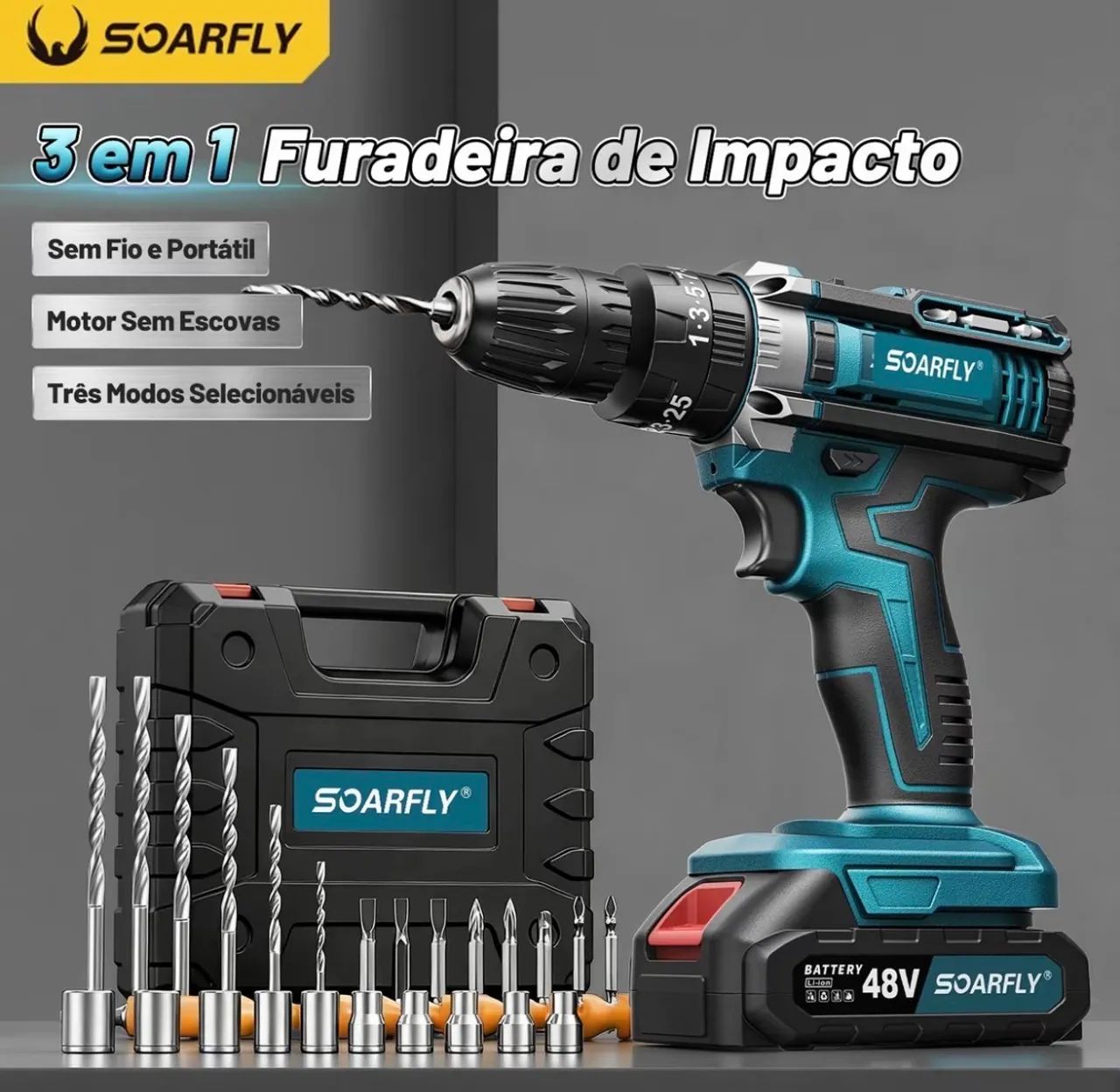 [SOARFLY Selection) 48V Screwdriver and Drill - Yellow or Blue Kit with 2 Batteries